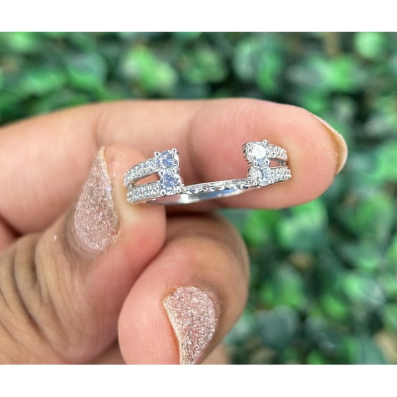 White Diamond Wedding & Engagement Ring - 14k White Gold Finish Over Bridal Wrap Guard