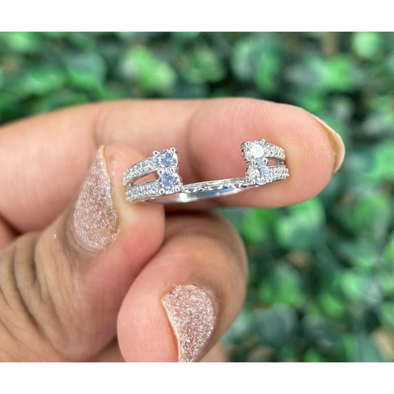 White Diamond Wedding & Engagement Ring - 14k White Gold Finish Over Bridal Wrap Guard