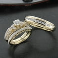 thumbnail image 1 of White Diamond Wedding His & Her Trio Ring Set - Bridal Engagement Ring - 14k Yellow Gold plated Silver Trio Ring Set - Wedding Couple Ring Set, 1 of 7