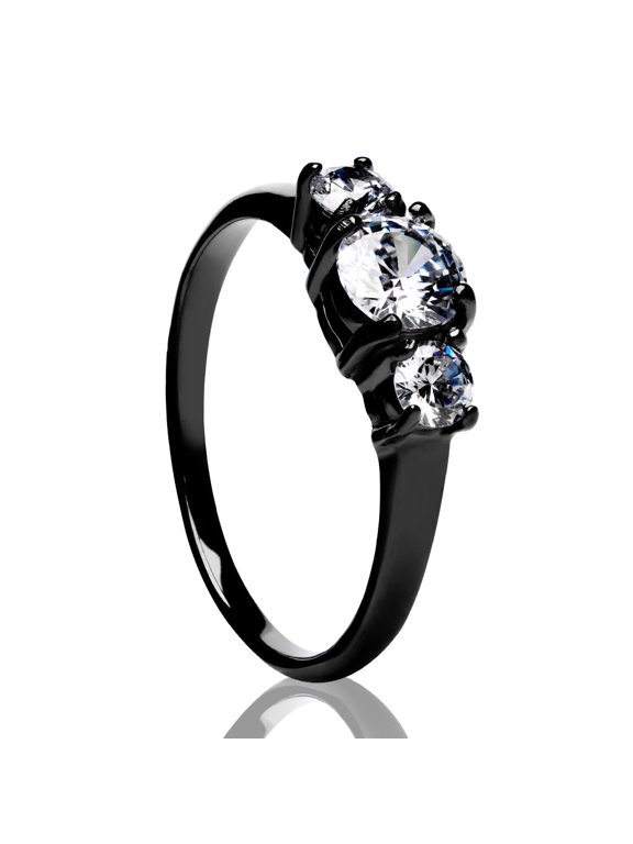 White Diamond Wedding Ring - Solitaire Wedding Ring - Titanium Wedding Ring - Gunmetal Ring, 6.75