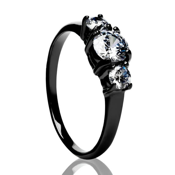 White Diamond Wedding Ring - Solitaire Wedding Ring - Titanium Wedding Ring - Gunmetal Ring, 7.75