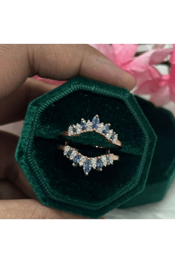 White Diamond and Tanzanite Ring Enhancer- Wedding Ring Guard- 14K Rose Gold Vermeil