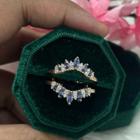 White Diamond and Tanzanite Ring Enhancer- Wedding Ring Guard- 14K Rose Gold Vermeil