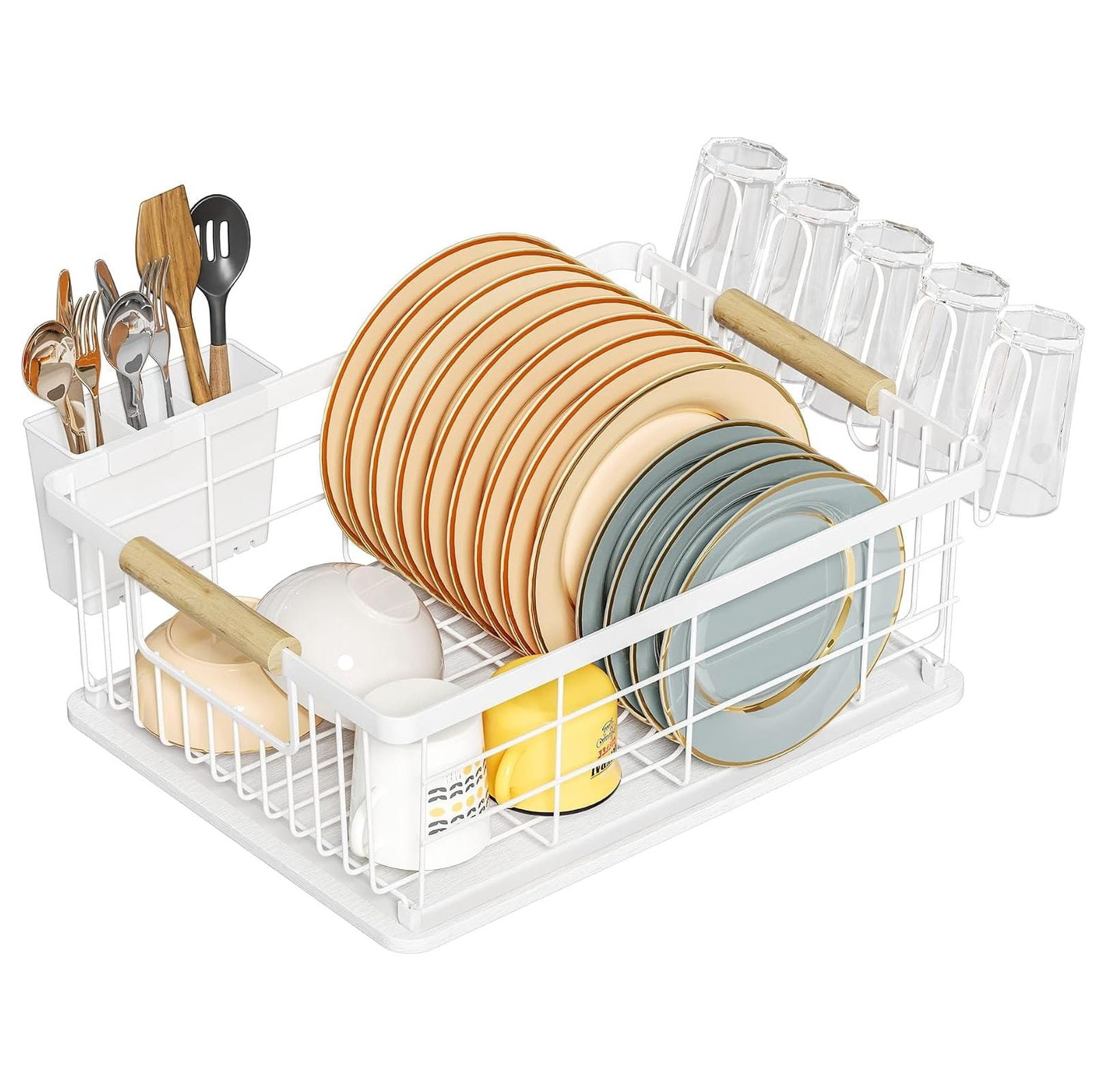 White Diatomaceous Earth Dish Drying Rack, 4-Part Countertop Organizing ...
