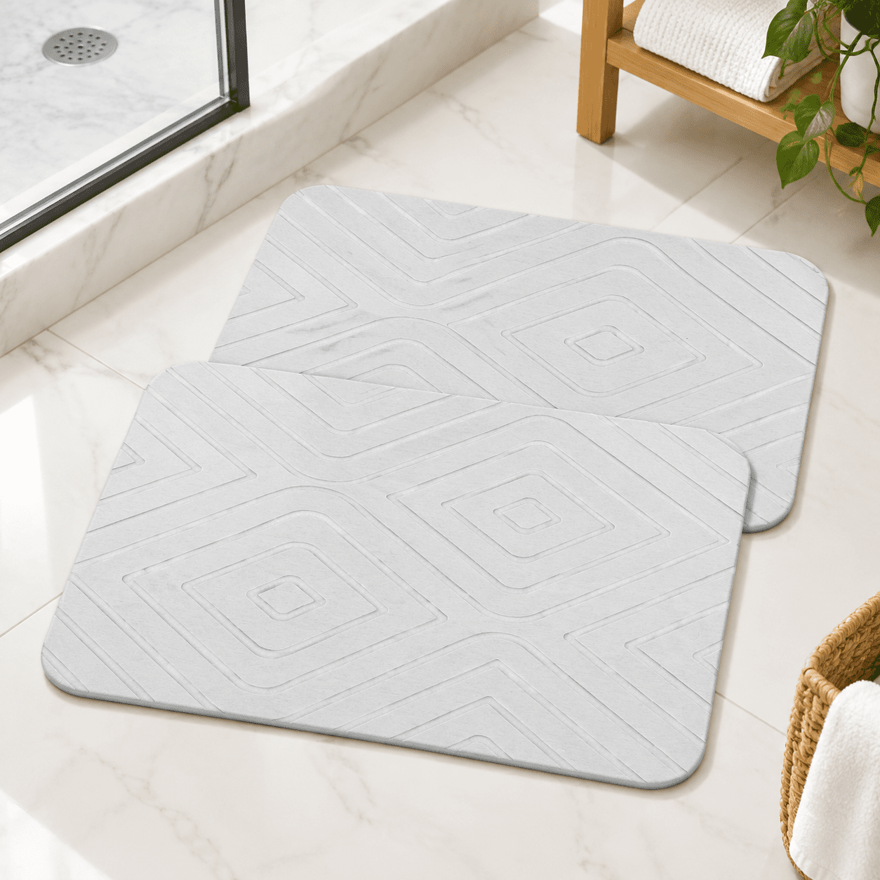 White Diatomaceous Earth Stone Bath Mat 2 Pack for Quick Drying Non ...