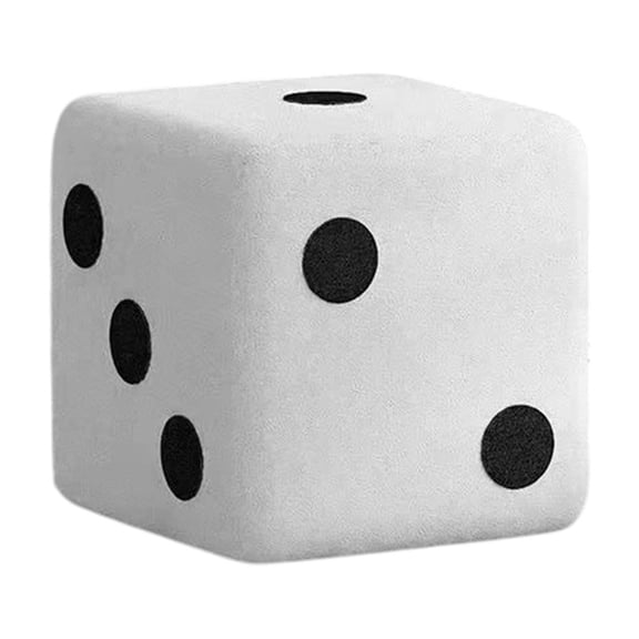 White Dice-Patterned Cube Stool With Faux Fur Cover, Multipurpose Seat For Entryway Living Room Vanity Footrest