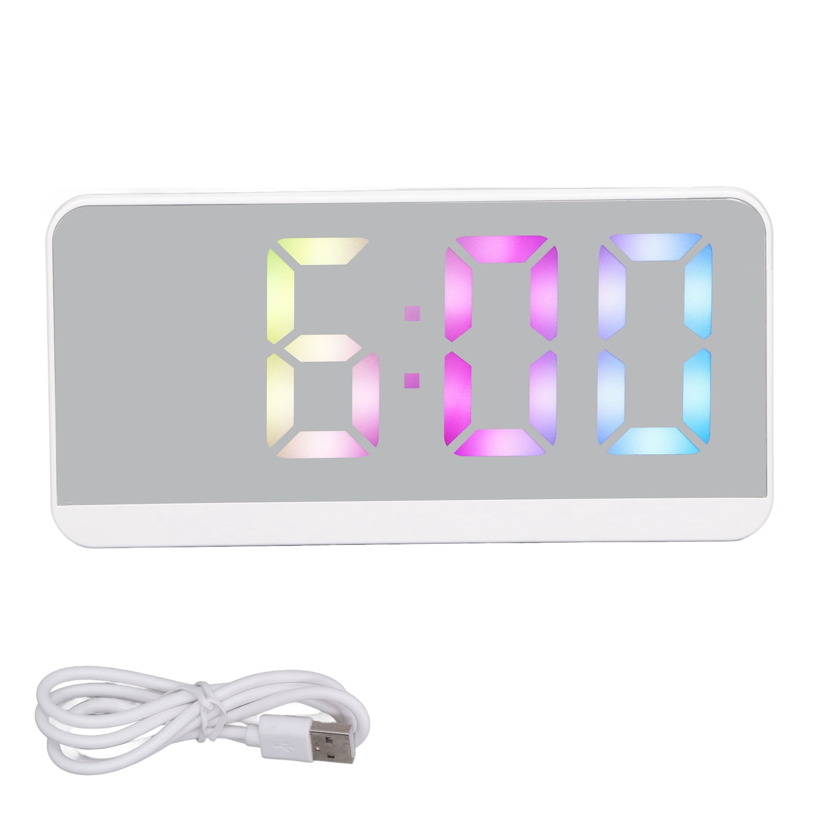 White Digital Alarm Clock with LED Mirror Screen Fashion Electronic