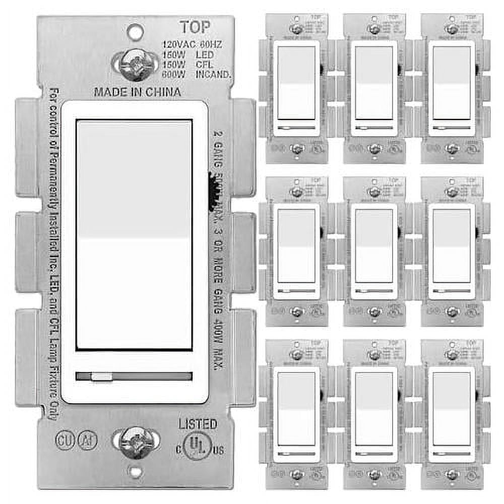 White Dimmer Switch, Single Pole, Decora, Rocker Switch, Slide Dimmer