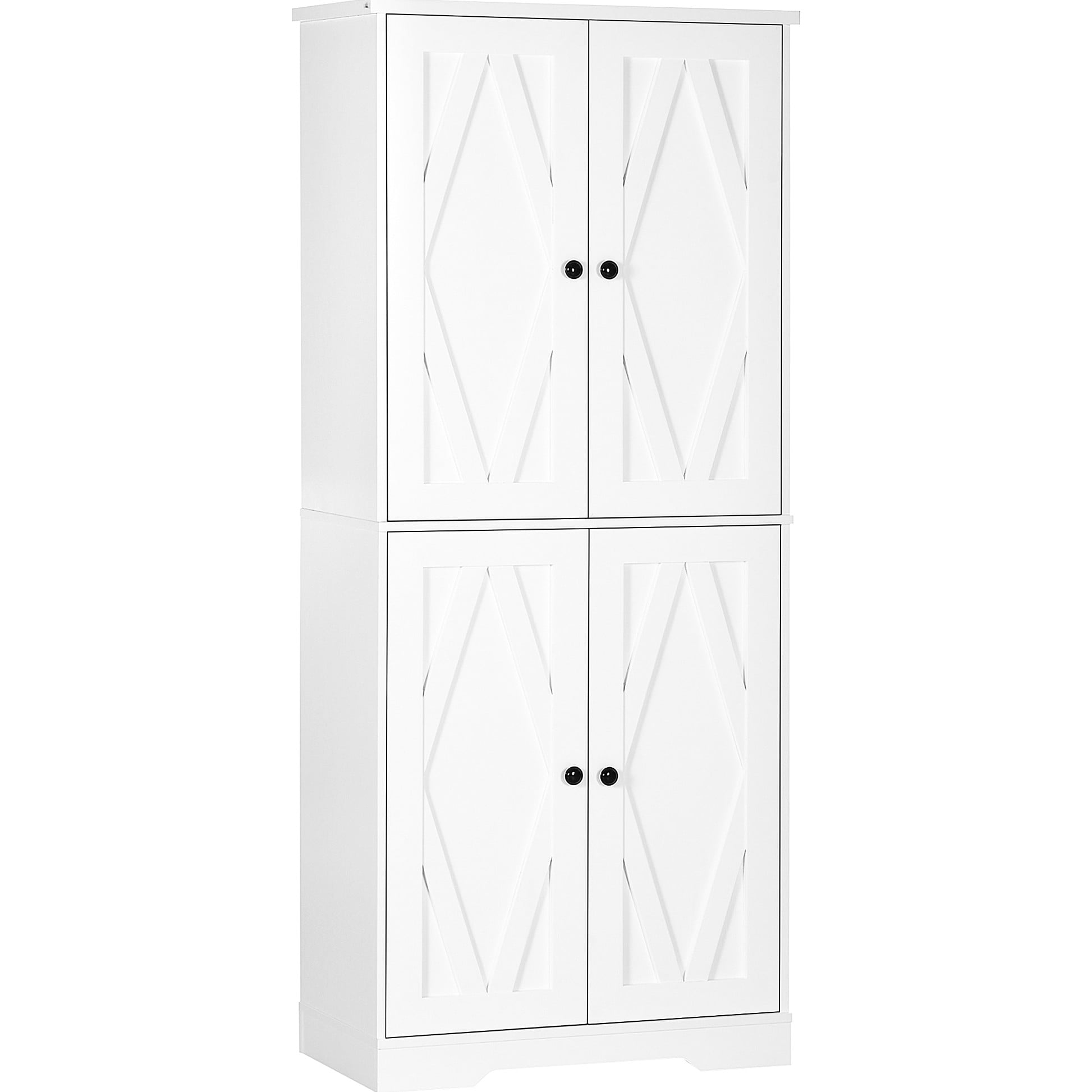 White Dining Room Cabinet, 70.75" Tall, 4 Doors With Adjustable Shelves ...