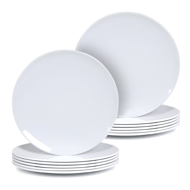 Cynnix 10-Inch White Flat Plates Set, 12-Piece Dinnerware for Daily Use ...