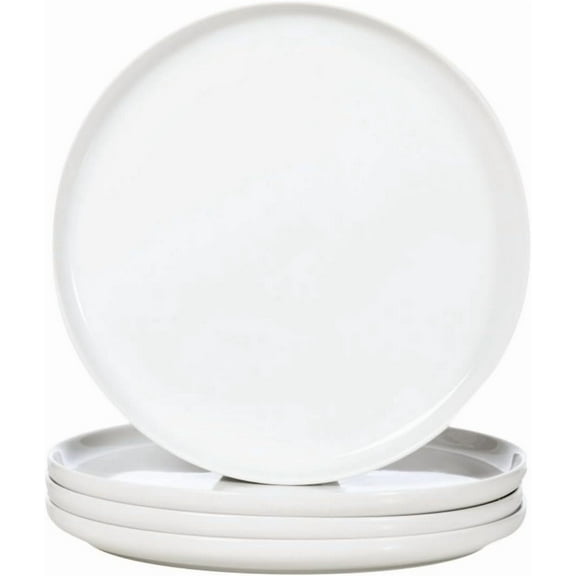 White Dinner Plates Set of 6, Porcelain Salad Plates 9 Inch, Modern Kitchen Plate, Round Serving Dishes, Microwave and Dishwasher Safe, Scratch Resistant, Smooth Glaze