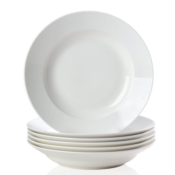 White Dinner Plates Set of 6, 9 Inch Salad Serving Modern Round Dishes - Dishwasher, Microwave, Oven Safe, Scratch Resistant, Smooth Glaze