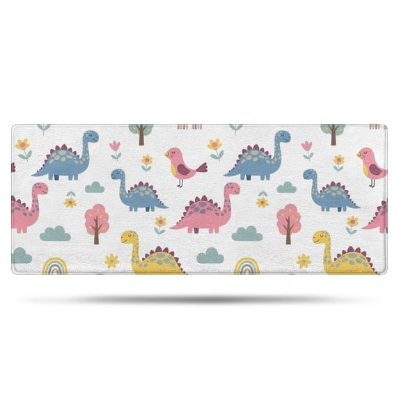 White Dinosaurs Birds Rainbows Pattern Bathroom Rugs Mat,Non Slip Microfiber Bathroom Rug,Rubber Backing,Soft Bathroom Mats for Bathroom Floor,Tub and Shower,60x24in(150x60cm)