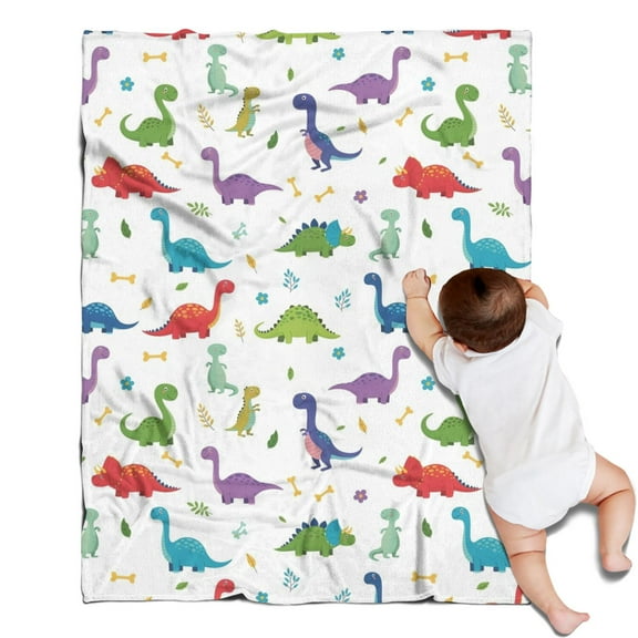 White Dinosaurs Bones Flowers Pattern Blanket,Comfortable Soft Flannel Throw Blanket,All Season,Warm Lightweight Blankets for Sofa Bed Couch Living Room Chair,30"x40"
