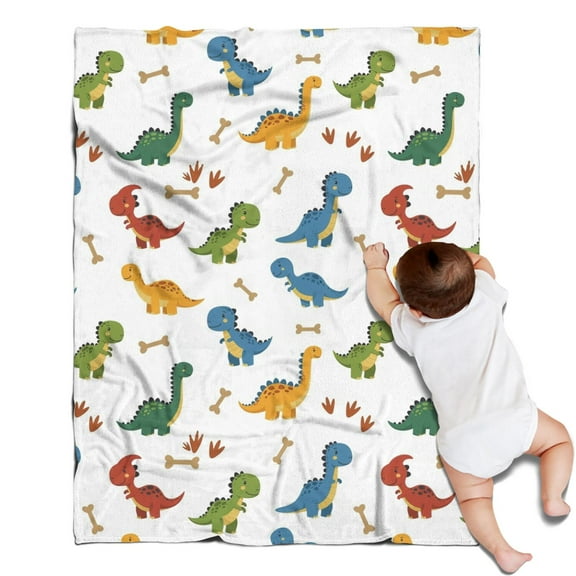 White Dinosaurs Bones Footprints Pattern Blanket,Comfortable Soft Flannel Throw Blanket,All Season,Warm Lightweight Blankets for Sofa Bed Couch Living Room Chair,30"x40"