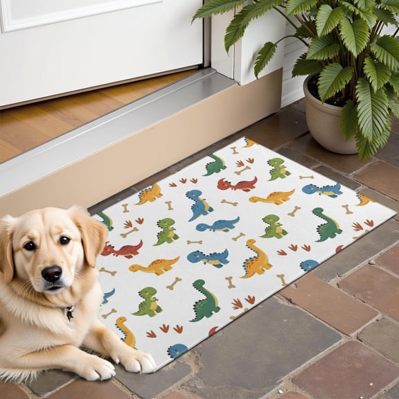 White Dinosaurs Bones Footprints Pattern Door Rugs,Washable Non Slip Door Mats Indoor,Decorative Door Mats,Entry Mat Indoor for Entrance,Bedroom,Kitchen,Bathroom,16"x24"