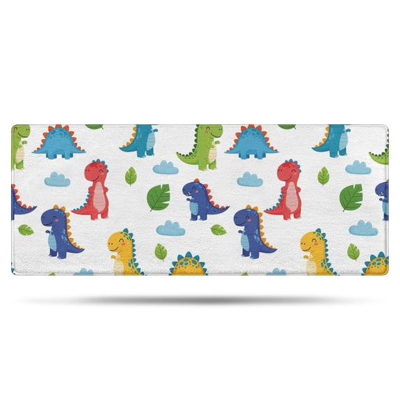 White Dinosaurs Clouds Leaves Pattern Bathroom Rugs Mat,Non Slip Microfiber Bathroom Rug,Rubber Backing,Soft Bathroom Mats for Bathroom Floor,Tub and Shower,60x24in(150x60cm)