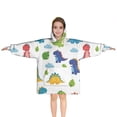 thumbnail image 1 of White Dinosaurs Clouds Leaves Pattern Blanket Hoodies for Kids 6-13YR Oversize Wearable Blanket Hoodies for Boys Girls Teens, 1 of 7