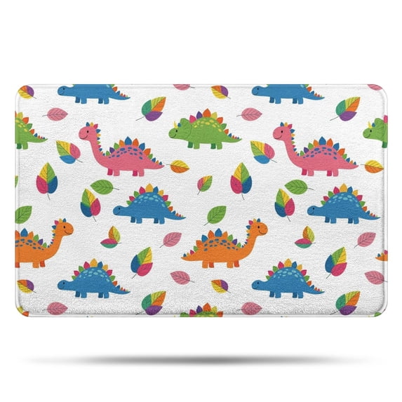 White Dinosaurs Colorful Leaves Pattern Bathroom Rugs Mat,Non Slip Microfiber Bathroom Rug,Rubber Backing,Soft Bathroom Mats for Bathroom Floor,Tub and Shower,20x32in(50x80cm)