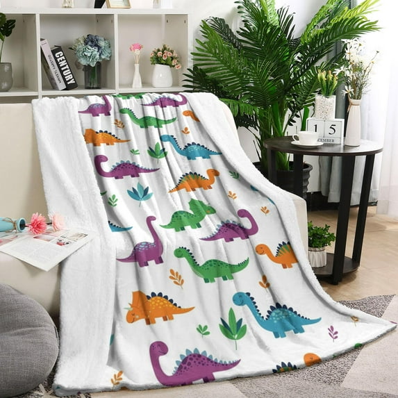 White Dinosaurs Colorful Leaves Pattern Blanket,Comfortable Soft Lamb Wool Throw Blanket,All Season,Warm Lightweight Blankets for Sofa Bed Couch Living Room Chair,40"x50"