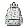 thumbnail image 1 of White Dinosaurs Colorful Leaves Pattern Cute School Backpack with Padded Back and Adjustable Shoulder Straps 13.4"x11"x4.7", 1 of 5