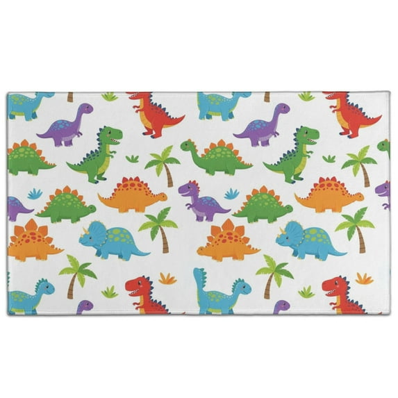 White Dinosaurs Colorful Species Palms Pattern Door Rugs,Washable Non Slip Door Mats Indoor,Decorative Door Mats,Entry Mat Indoor for Entrance,Bedroom,Kitchen,Bathroom,17"x30"