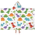 thumbnail image 1 of White Dinosaurs Colorful Species Palms Pattern Hooded Bath Towel，60"x35" for Ages 3 To 12 Kids, Quick Dry Lightweight Soft Microfiber Hood Beach Towel Cover Up for Kids, 1 of 7