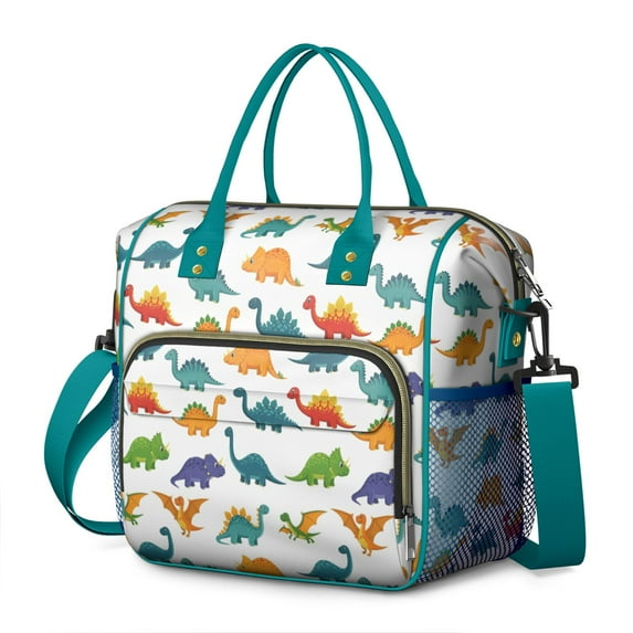 White Dinosaurs Colorful Species Pattern Womens Lunch Box for Work,Insulated Large Lunch Bag for Tween and Teen,Loncheras Para Mujer,Leakproof Adult Lunch Bag for Work,Beach,Travel,Picnic,Camping