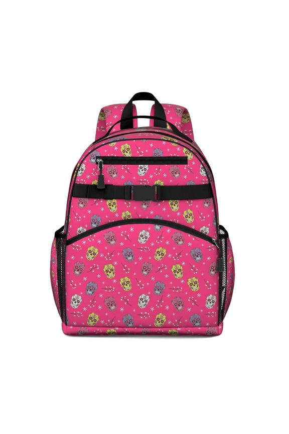 Pink Skull Snowflake Pattern Backpack for School,Cute School Bag,Schoolbag with Adjustable Shoulder Straps & Padded Back,15.25"x11.5"x5.25"
