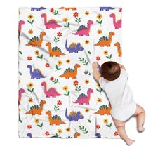 White Dinosaurs Flowers Pattern Blanket,Comfortable Soft Lamb Wool Throw Blanket,All Season,Warm Lightweight Blankets for Sofa Bed Couch Living Room Chair,30"x40"