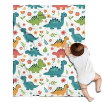White Dinosaurs Flowers Plants Pattern Blanket,Comfortable Soft Lamb Wool Throw Blanket,All Season,Warm Lightweight Blankets for Sofa Bed Couch Living Room Chair,30"x40"