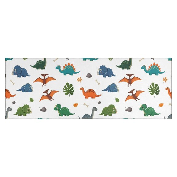White Dinosaurs Fossils Plants Pattern Kitchen Rug Mat,Kitchen Runner Rugs Non Skid Washable,Decorative Kitchen Floor Mats for Kitchen,Sink,Laundry,17"X47"