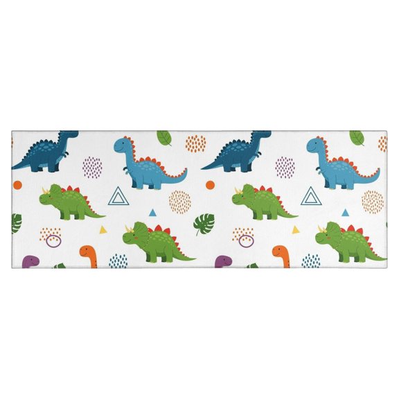 White Dinosaurs Geometric Leaves Pattern Kitchen Rug Mat,Kitchen Runner Rugs Non Skid Washable,Decorative Kitchen Floor Mats for Kitchen,Sink,Laundry,17"X47"