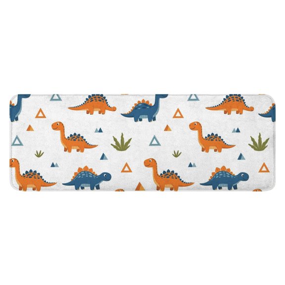 White Dinosaurs Geometric Plants Pattern Kitchen Rug Mat,Kitchen Runner Rugs Non Skid Washable,Decorative Kitchen Floor Mats for Kitchen,Sink,Laundry,17"x47.2"