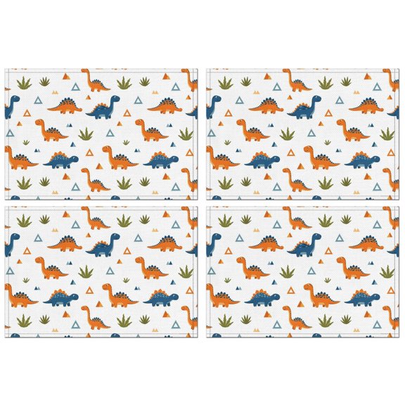 White Dinosaurs Geometric Plants Pattern Summer Placemats Table Placemats Set Of 4-Linen Kitchen Washable Placemats Table Mats 11.8"x17.7" Non-Slip Heat Resistant