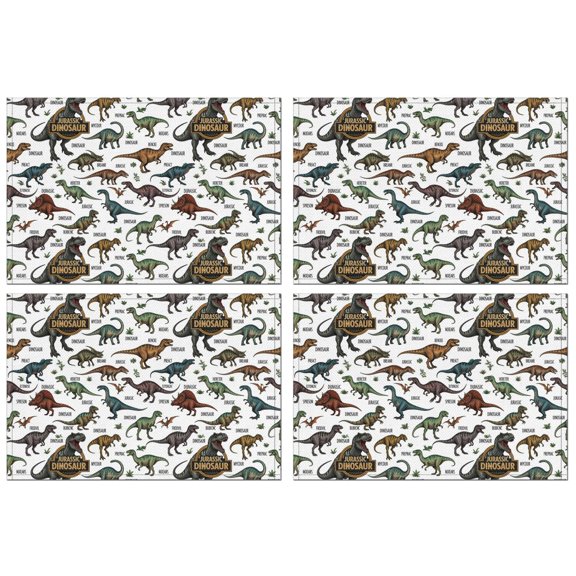 White Dinosaurs Label Pattern Summer Placemats Table Placemats Set Of 4-Linen Kitchen Washable Placemats Table Mats 11.8"x17.7" Non-Slip Heat Resistant