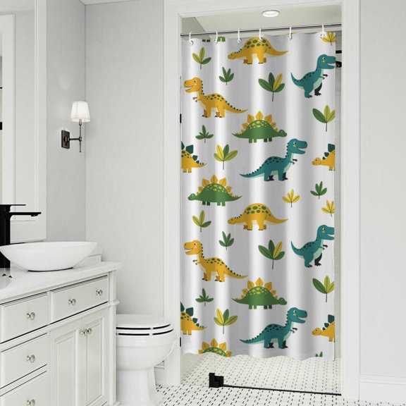 White Dinosaurs Leaves Pattern Shower Curtain 36"x72" ,Bathroom Decorative Shower Curtains Set with 12 Hooks,Modern Waterproof Washable Shower Curtain