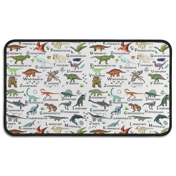 White Dinosaurs Names Species Pattern Door Rugs,Washable Non Slip Door Mats Indoor,Decorative Door Mats,Entry Mat Indoor for Entrance,Bedroom,Kitchen,Bathroom,30"x17"