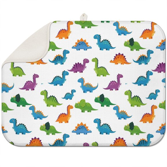 White Dinosaurs Pattern Dish Drying Mat for Kitchen 1 Pack, Ultra Absorbent Microfiber Dishes Drainer Mats,18"x24"