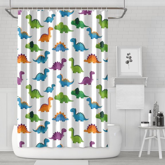 White Dinosaurs Pattern Shower Curtain 72"x72" ,Bathroom Decorative Shower Curtains Set with 12 Hooks,Modern Waterproof Washable Shower Curtain