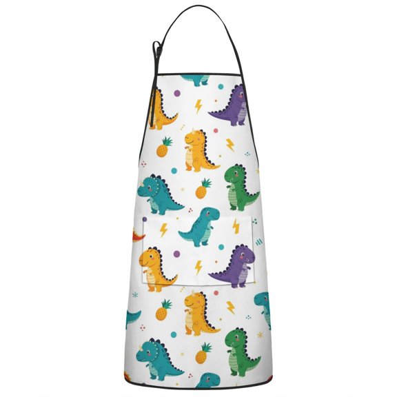 White Dinosaurs Pineapples Bolts Pattern Apron-Garden Aprons for Women with Pockets-Cotton Linen Waterproof Kitchen Cooking Gardening Aprons Adjustable for Kitchen,Cooking,BBQ and Salon 33x27 Inch
