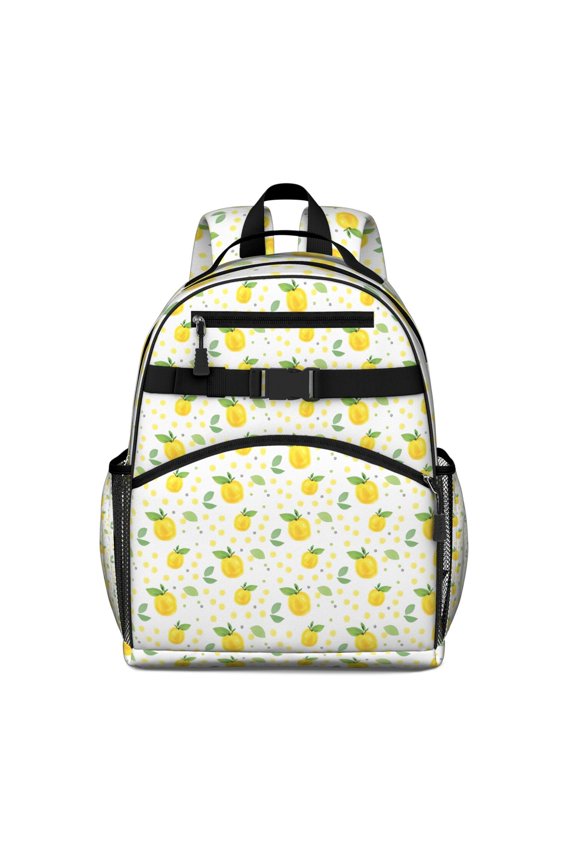 Small Yellow Lemon Fruits GreenLeaves Pattern Backpack for School,Cute School Bag,Schoolbag with Adjustable Shoulder Straps & Padded Back,15.25"x11.5"x5.25"