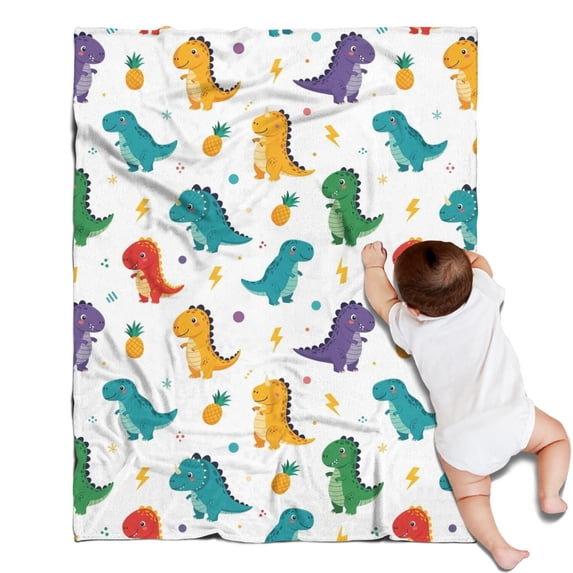 White Dinosaurs Pineapples Bolts Pattern Blanket,Comfortable Soft Lamb Wool Throw Blanket,All Season,Warm Lightweight Blankets for Sofa Bed Couch Living Room Chair,30"x40"