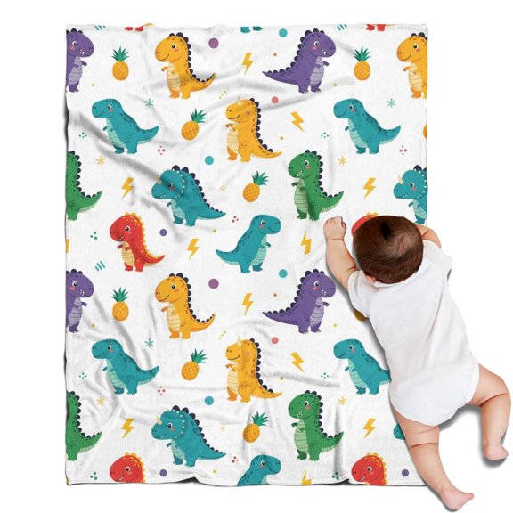 White Dinosaurs Pineapples Bolts Pattern Blanket,Comfortable Soft Lamb Wool Throw Blanket,All Season,Warm Lightweight Blankets for Sofa Bed Couch Living Room Chair,30"x40"