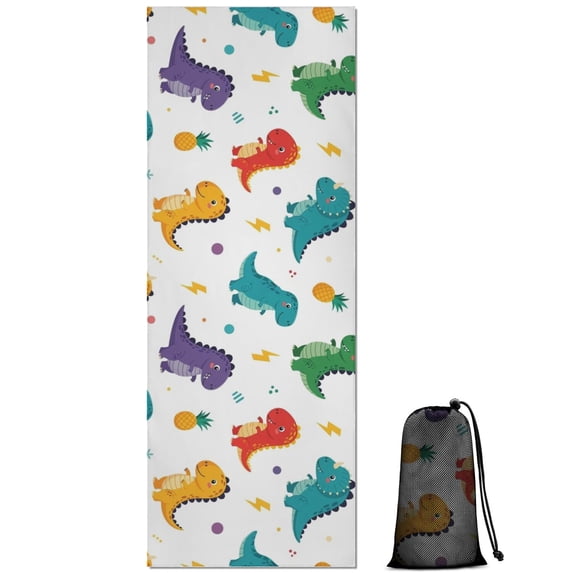 White Dinosaurs Pineapples Bolts Pattern Hot Yoga Mat Towel Non Slip for Hot Yoga - Quick-Drying Yoga Mat Cover with 4 Corner Pockets with Travel Bag - Hot Yoga Towel Non Slip 70"x26"