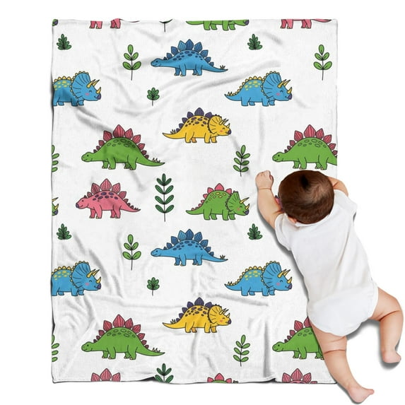White Dinosaurs Plants Pattern Blanket,Comfortable Soft Flannel Throw Blanket,All Season,Warm Lightweight Blankets for Sofa Bed Couch Living Room Chair,30"x40"