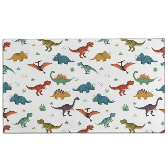 White Dinosaurs Pterosaurs Plants Pattern Door Rugs,Washable Non Slip Door Mats Indoor,Decorative Door Mats,Entry Mat Indoor for Entrance,Bedroom,Kitchen,Bathroom,17"x30"