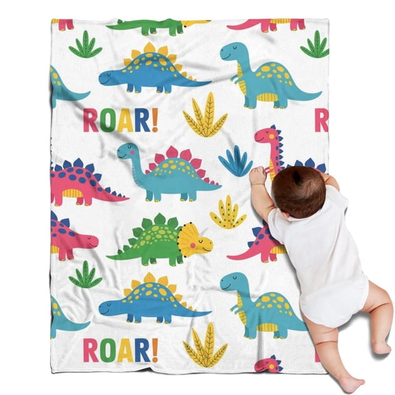 White Dinosaurs ROAR Pattern Blanket,Comfortable Soft Flannel Throw Blanket,All Season,Warm Lightweight Blankets for Sofa Bed Couch Living Room Chair,30"x40"