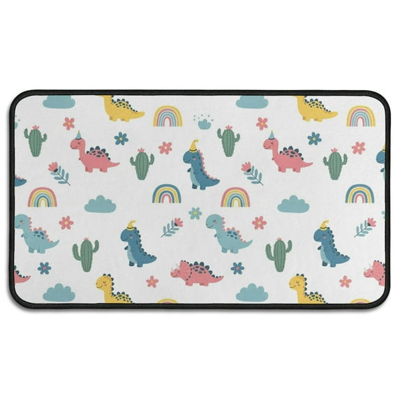 White Dinosaurs Rainbows Cacti Pattern Door Rugs,Washable Non Slip Door Mats Indoor,Decorative Door Mats,Entry Mat Indoor for Entrance,Bedroom,Kitchen,Bathroom,30"x17"