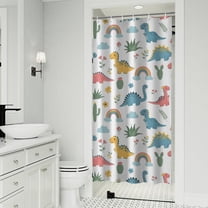 White Dinosaurs Rainbows Plants Pattern Shower Curtain 36"x72" ,Bathroom Decorative Shower Curtains Set with 12 Hooks,Modern Waterproof Washable Shower Curtain